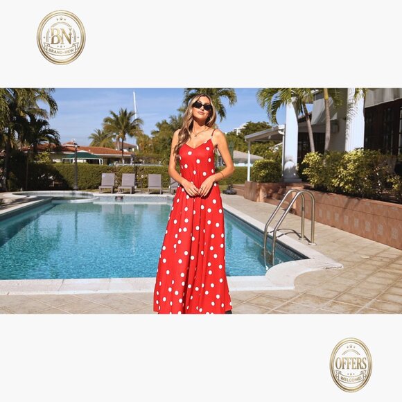 Polka Dot Maxi Dress with Adjustable Spaghetti Straps and Side Pockets - Picture 7 of 7